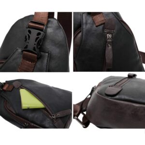 Hebetag Leather Sling Bag Crossbody Backpack for Men Women Outdoor Travel Camping Hiking Single Shoulder Chest Pack Casual Daypack Brown