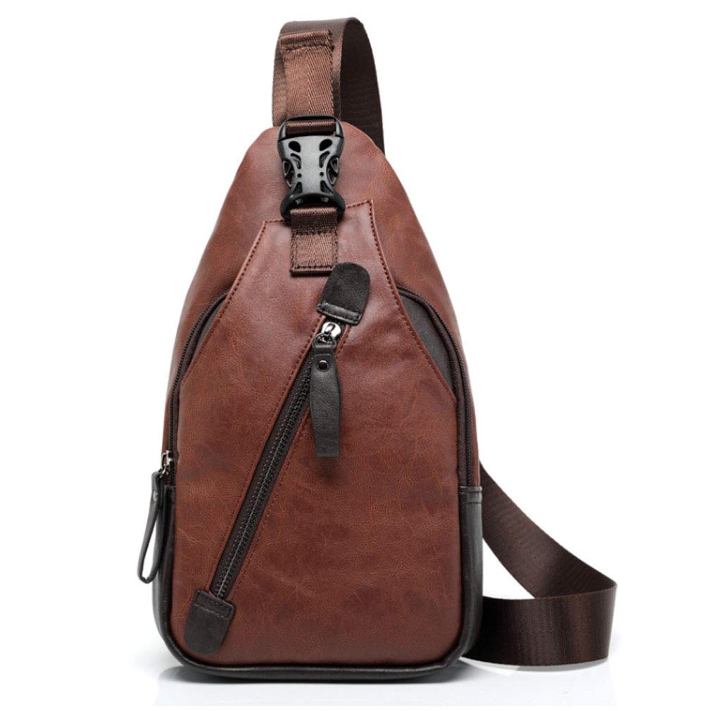 Hebetag Leather Sling Bag Crossbody Backpack for Men Women Outdoor Travel Camping Hiking Single Shoulder Chest Pack Casual Daypack Brown