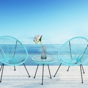 ABCCANOPY 3-Piece Patio Furniture Set,Acapulco Chair Conversation Bistro Set, Indoor&Outdoor All-Weather Patio Furniture Sets with Glass Top Table