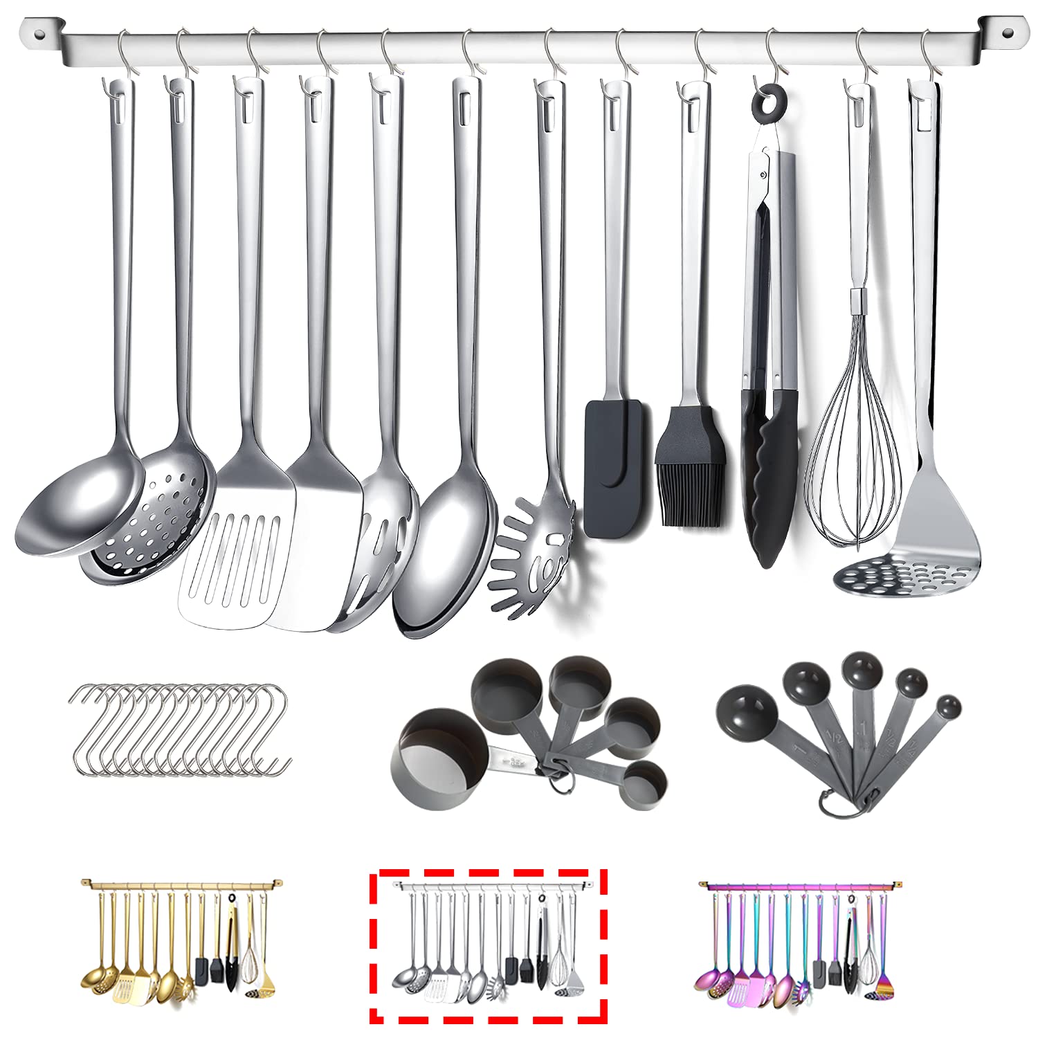 Stainless Steel Cooking Utensils Set,Kyraton 37 Pieces Kitchen Utensils Set, Kitchen Tool Gadgets Set with Utensil Holder Non-Stick and Heat Resistant Dishwasher Safe