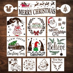 christmas stencils for painting on wood – large christmas stencil set includes gnome & snowflakes - diy holiday stencils reusable for crafts, signs, canvas, windows, cookies & templates