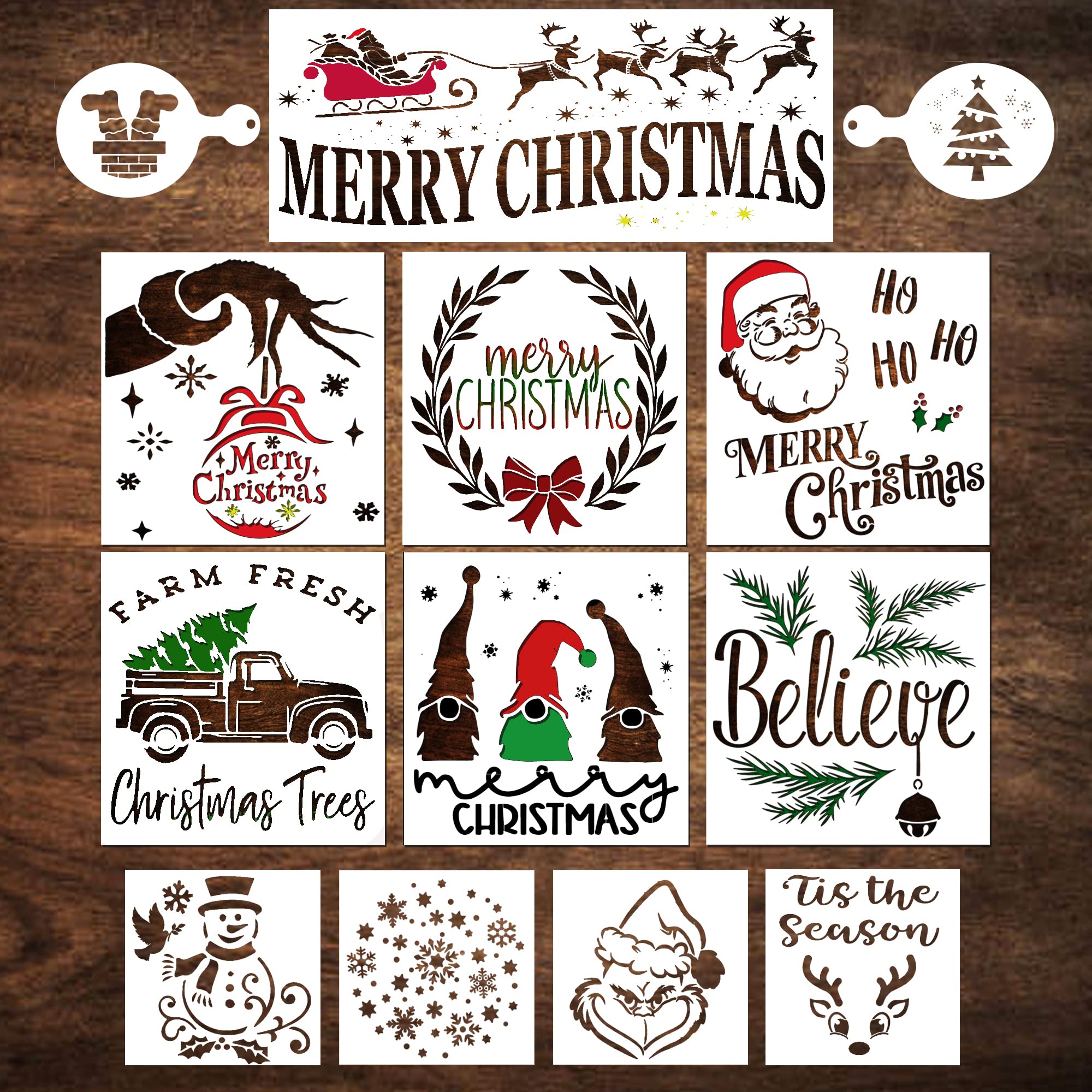 Christmas Stencils for Painting on Wood – Large Christmas Stencil Set includes Gnome & Snowflakes - DIY Holiday Stencils Reusable for Crafts, Signs, Canvas, Windows, Cookies & Templates