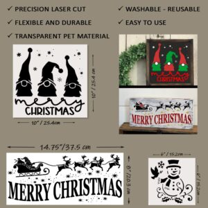 Christmas Stencils for Painting on Wood – Large Christmas Stencil Set includes Gnome & Snowflakes - DIY Holiday Stencils Reusable for Crafts, Signs, Canvas, Windows, Cookies & Templates