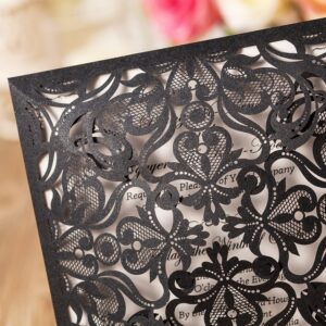 Hosmsua 6.3 x 6.3 Inch 50PCS Black Laser Cut Hollow Lace Rose Invitation Cards with Envelopes Wedding Invitations for Engagement Wedding Invite (Black, 50PCS Blank)