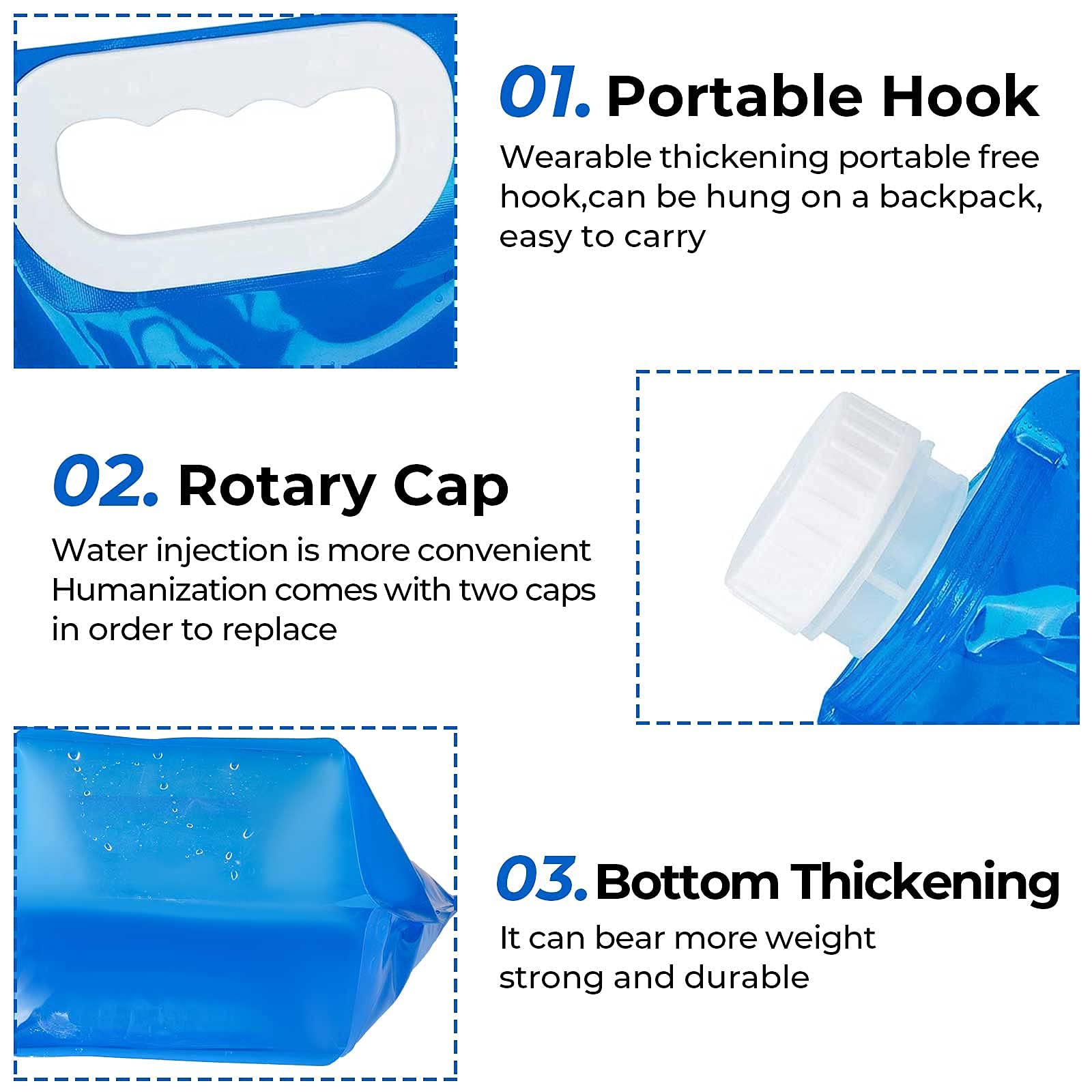 Hakkin Collapsible Water Container Bag 4 Pcs 10L/(2.6 Gallon), No-Leak Freezable Portable BPA Free Food Grade Plastic Storage Jug for Camping, Hiking, Travel, Emergency Survival Kit Bonus 2 Pcs Caps