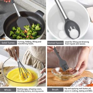 LIANYU 27 PCS Cooking Kitchen Utensils Set with Holder, Silicone Kitchen Utensils Spatula Set with Stainless Steel Handle, Kitchen Cooking Gadgets Tools for Nonstick Cookware Set, Heat Resistant, Gray