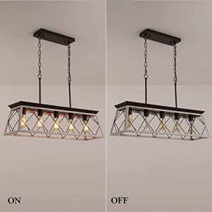 Q&S Dining Room Chandelier Light Fixtures,Farmhouse Rustic Vintage Antique Linear Chandeliers Pendant Ceiling Light Fixture for Kitchen Island Bar Office Coffee Shop 5-lights OAK and ORB UL Listed