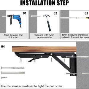 AUTOHJ Folding Shelf Brackets - 16 Inch 2 Pcs Heavy Duty Stainless Steel Collapsible Triangle Shelf Bracket, DIY Wall Mounted Folding Table Hinge, Space Saving for Bench Table with Screws