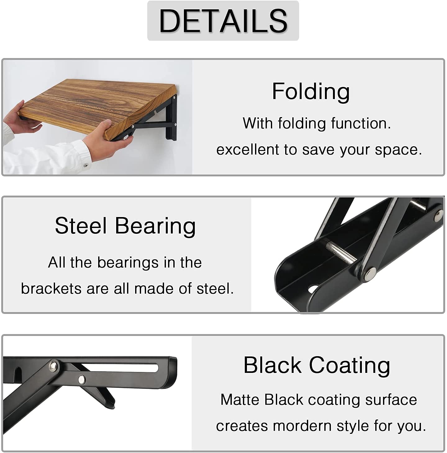 AUTOHJ Folding Shelf Brackets - 16 Inch 2 Pcs Heavy Duty Stainless Steel Collapsible Triangle Shelf Bracket, DIY Wall Mounted Folding Table Hinge, Space Saving for Bench Table with Screws