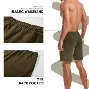 AMY COULEE Mens Athletic Workout Shorts 5.5" Cotton Casual Shorts Elastic Waist Joggers Sports Sweat Shorts (Army Green, M)