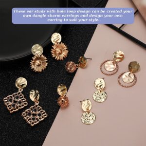 50 Pieces Flat Round Ear Studs Earring Posts with Loop Hole Coin Jewelry 13.0 mm Gold Plated Disc Charms Earring for DIY Earrings Craft Making Supplies for Women Girls (KC Gold)