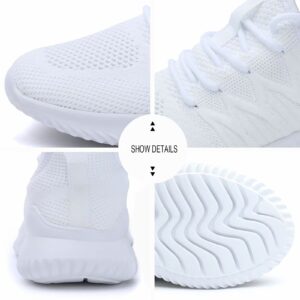 Women's Running Shoes Kids Slip on Tennis Walking Sneakers Lightweight Breathable Comfort Work Footwear Gym Trainers White