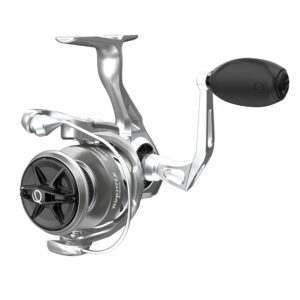 quantum throttle spinning fishing reel, 10 + 1 ball bearings with a smooth and powerful 6.2:1 gear ratio, ultra-smooth carbon fiber drag system, dura-lok anti-reverse clutch, and maxcast ii spool