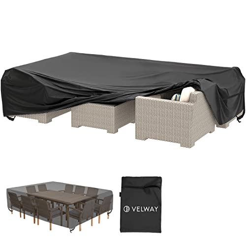 Velway Patio Furniture Cover Outdoor Waterproof Rectangular Patio Table Chair Sofa Set Cover, 128”Lx82”Wx28”H, All Weather Oxford Tear-Resistant Material with Zipper Carrying Bag Windproof Buckles