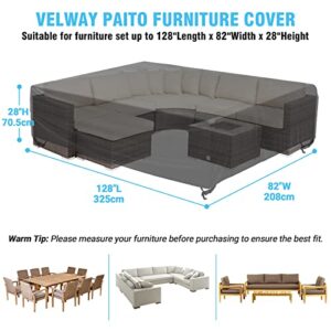 Velway Patio Furniture Cover Outdoor Waterproof Rectangular Patio Table Chair Sofa Set Cover, 128”Lx82”Wx28”H, All Weather Oxford Tear-Resistant Material with Zipper Carrying Bag Windproof Buckles