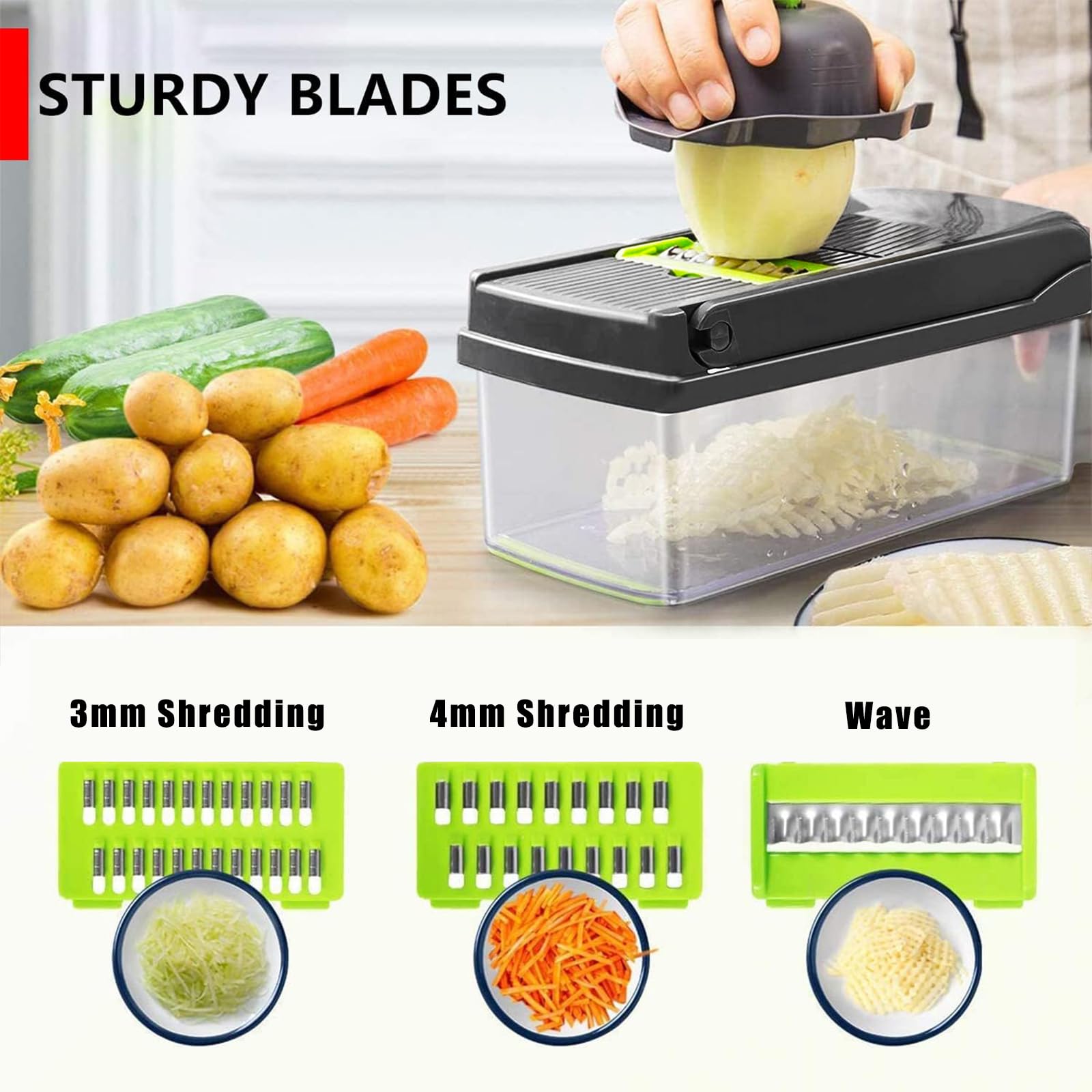 Vegetable Chopper, Artbros Veggie Chopper 13 in 1 Multifunctional Vegetable Cutter, Onion Food Chopper with Container, Cheese Grater Mandoline Slicer Dicer for Kitchen, Grey