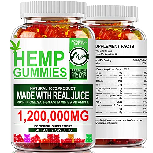 (2 Pack) Hemp Gummies 1,200,000mg High Strength - Fruity Gummy Bear with Hemp Oil, 100% Natural Hemp Candy Supplements