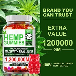 (2 Pack) Hemp Gummies 1,200,000mg High Strength - Fruity Gummy Bear with Hemp Oil, 100% Natural Hemp Candy Supplements