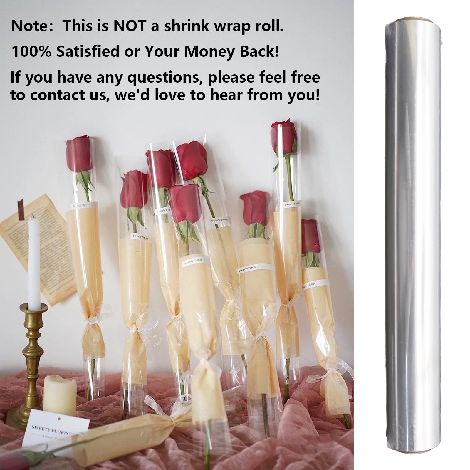 HOMPAL Clear Cellophane Wrap Roll 33''x115Ft, Clear Cellophane Wrapping Paper|Christmas Wrap Roll|Cellophane Roll | Cellophane Wrap for Christmas Gifts, Baskets, Flowers