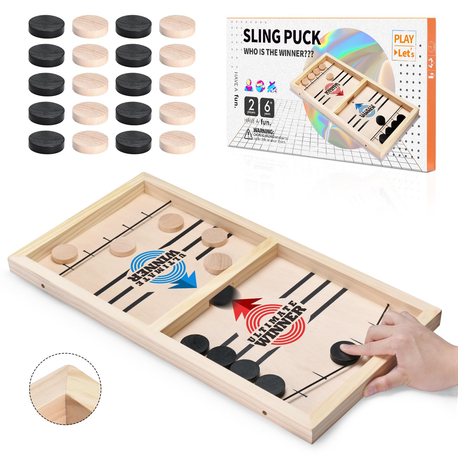 Fast Sling Puck Game Large Size, Board Game Rapid Sling Table Battle Wooden Hockey Game,Family Game for Adults Parent-Child Interactive,2 Players (22.2" x 11.8")