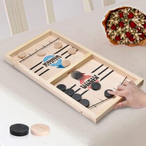 Fast Sling Puck Game Large Size, Board Game Rapid Sling Table Battle Wooden Hockey Game,Family Game for Adults Parent-Child Interactive,2 Players (22.2" x 11.8")