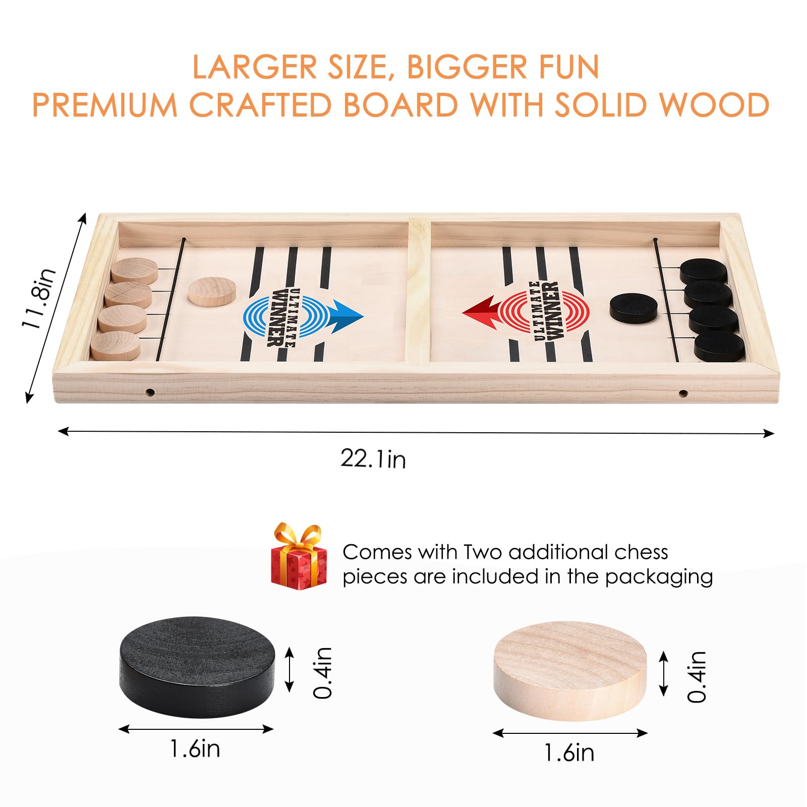 Fast Sling Puck Game Large Size, Board Game Rapid Sling Table Battle Wooden Hockey Game,Family Game for Adults Parent-Child Interactive,2 Players (22.2" x 11.8")