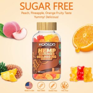 HOOLOO Hemp Gummies 980,000 Fruity, Sugar Free Hemp Gummy Bears for Adults, Made in USA