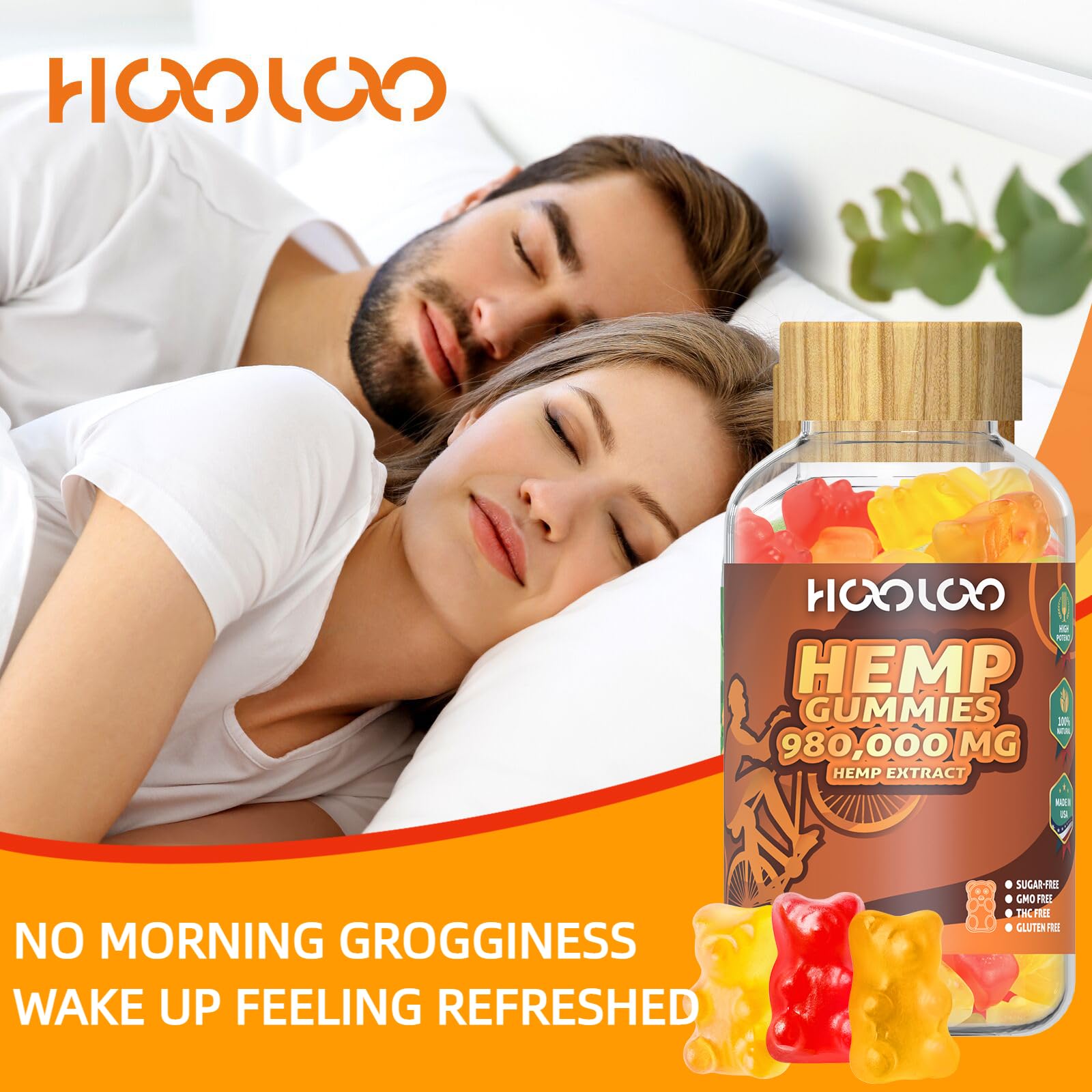 HOOLOO Hemp Gummies 980,000 Fruity, Sugar Free Hemp Gummy Bears for Adults, Made in USA