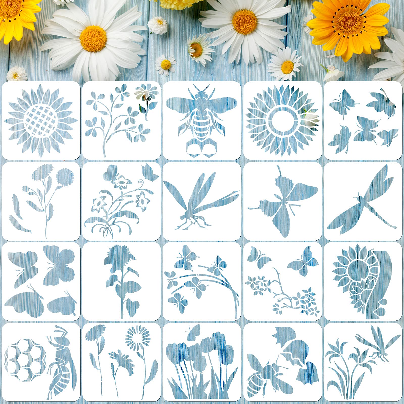 20 Pieces Stencils for Painting Reusable Animal Plant Music Stencil Spring Summer Fall Winter Stencil Template, DIY Stencils for Painting on Wood Canvas Christmas Decor (Plants Style)