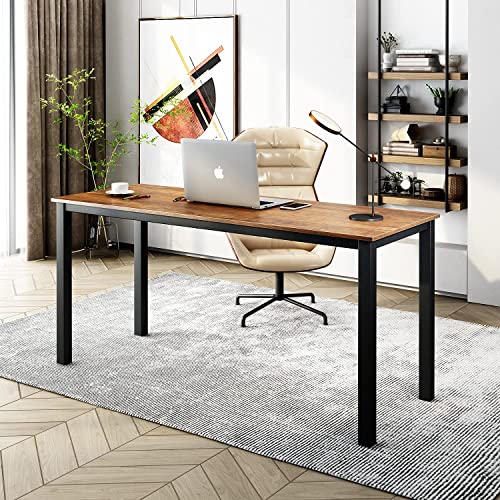 USHOW Computer Desk 63 inches Large Size Desk Writing Desk,Modern Simple Style PC Table,Black Metal Frame for Home Office,Sandalwood