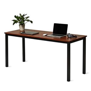 USHOW Computer Desk 63 inches Large Size Desk Writing Desk,Modern Simple Style PC Table,Black Metal Frame for Home Office,Sandalwood