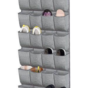 homyfort Over the Door Shoe Organizer,Hanging Shoe Rack Storage Holder with 24 Extra Large Fabric Pockets for Closet,Men Sneakers,Women High Heeled Shoes,Slippers,Grey 61.4''x22''