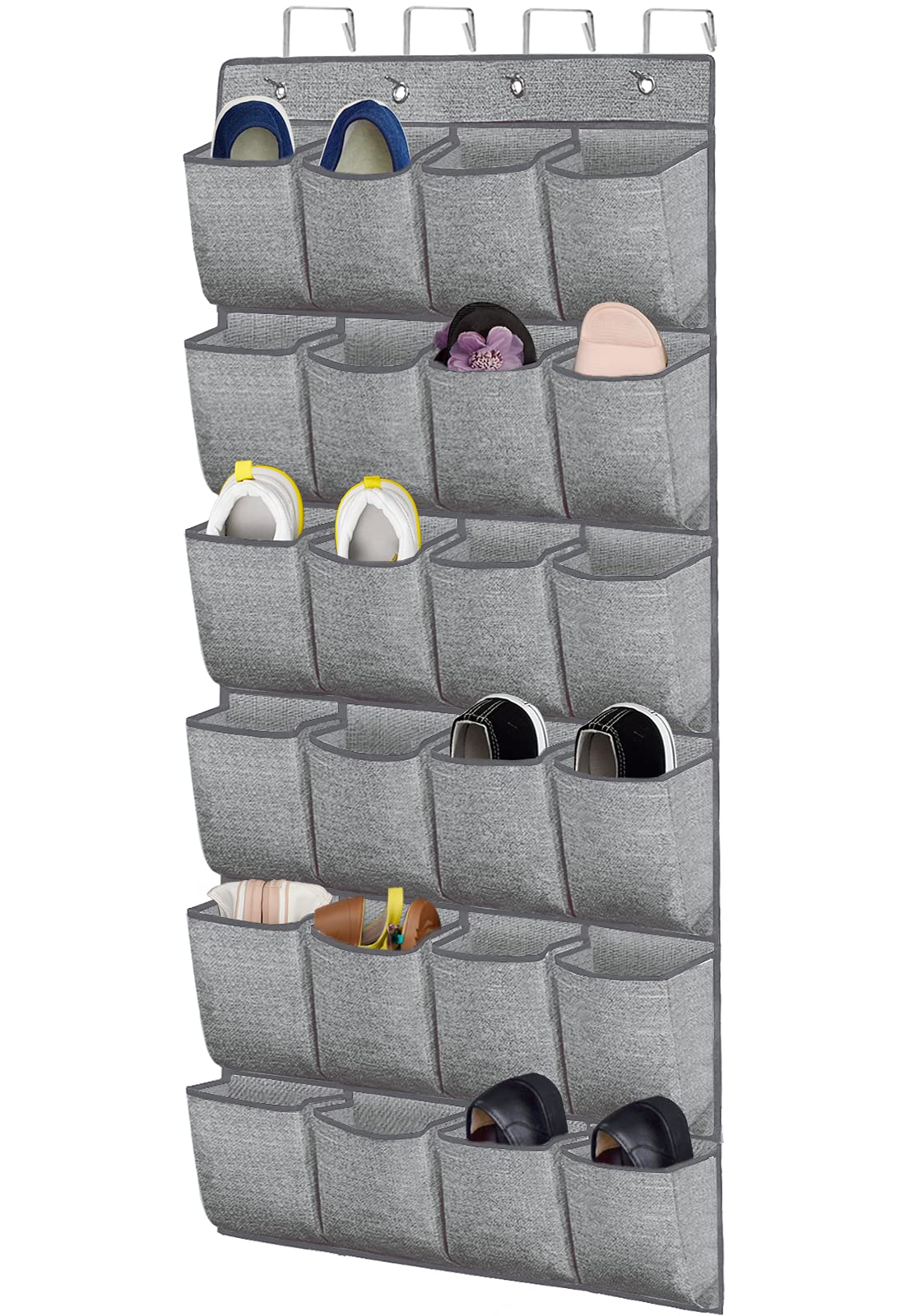 homyfort Over the Door Shoe Organizer,Hanging Shoe Rack Storage Holder with 24 Extra Large Fabric Pockets for Closet,Men Sneakers,Women High Heeled Shoes,Slippers,Grey 61.4''x22''