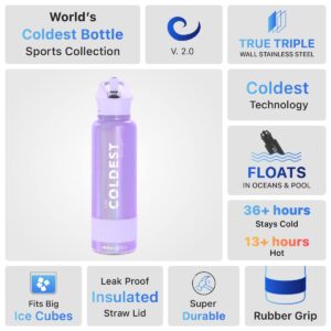 Coldest Sports Water Bottle with Straw Lid Vacuum Insulated Stainless Steel Metal Thermos Bottles Reusable Leak Proof Flask for Sports Gym(40 oz, Saturn's Moon Purple Glitter)