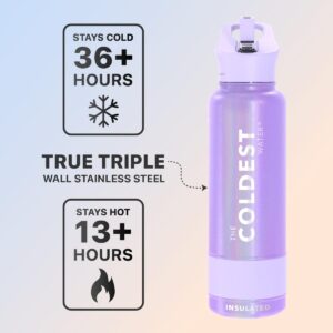 Coldest Sports Water Bottle with Straw Lid Vacuum Insulated Stainless Steel Metal Thermos Bottles Reusable Leak Proof Flask for Sports Gym(40 oz, Saturn's Moon Purple Glitter)