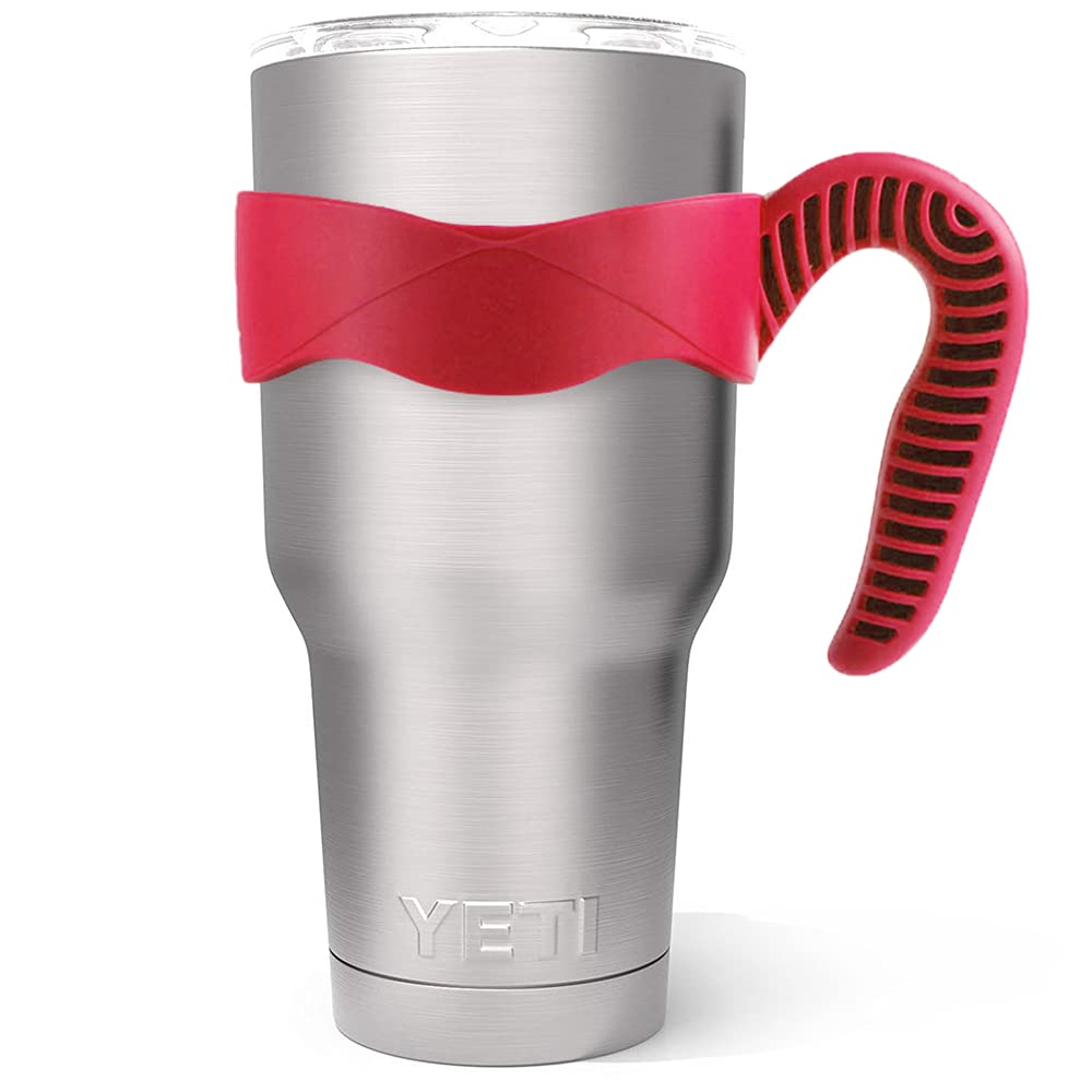 ALIENSX Tumbler Handle for YETI Rambler Cup, Anti Slip Travel Mug Grip Cup Holder for Stainless Steel Tumblers, Yeti, Ozark Trail, Rtic,Sic and More Tumbler Mugs BPA Free (RED, 30OZ)