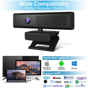 Full HD 1080P Computer Camera with 4 Built-in Omnidirectional Microphones and Speaker for Video Conference Streaming, USB External Webcam with Magnetic Privacy Cover for Desktop Monitor Laptop