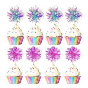 30pcs cupcake toppers, takemay sparkle blue and purple foil firework cake toppers for christmas party birthday wedding ceremony