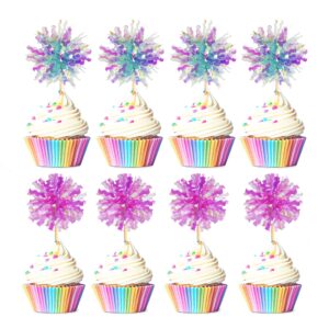 30PCS Cupcake Toppers, Takemay Sparkle Blue and Purple Foil Firework Cake Toppers for Christmas Party Birthday Wedding Ceremony