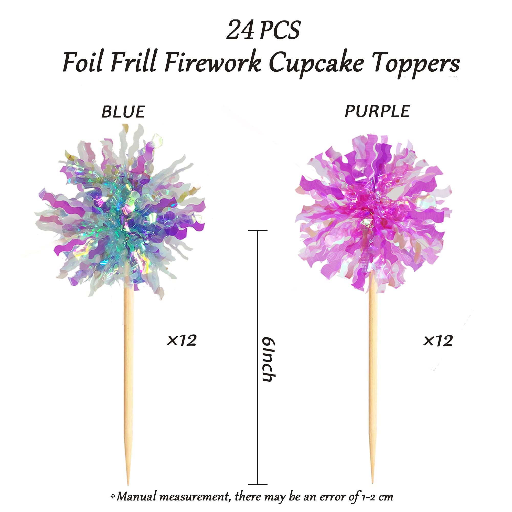 30PCS Cupcake Toppers, Takemay Sparkle Blue and Purple Foil Firework Cake Toppers for Christmas Party Birthday Wedding Ceremony