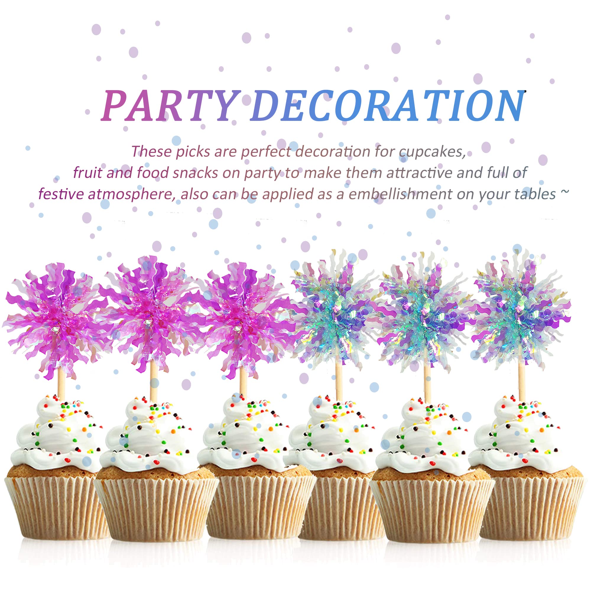 30PCS Cupcake Toppers, Takemay Sparkle Blue and Purple Foil Firework Cake Toppers for Christmas Party Birthday Wedding Ceremony