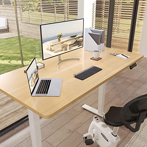 FLEXISPOT Pro 3 Stages Dual Motor Electric Standing Desk 48x30 Inches Whole-Piece Desk Board Height Adjustable Desk Electric Stand Up Desk Sit Stand Desk(White Frame + Natural Desktop)