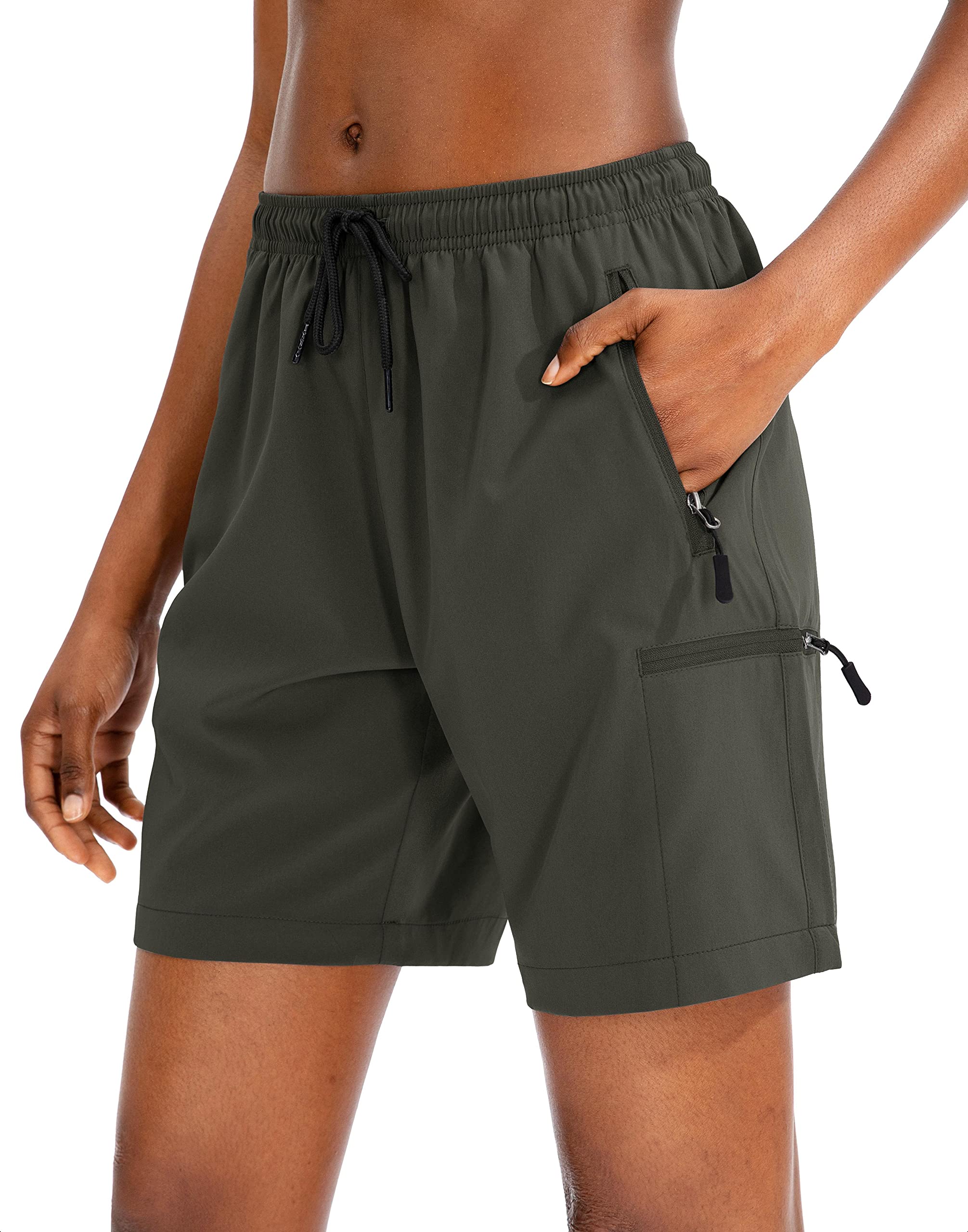 SANTINY Women's Hiking Cargo Shorts Quick Dry Lightweight Summer Shorts for Women Travel Athletic Golf with Zipper Pockets(Army Green_M)