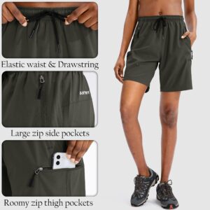 SANTINY Women's Hiking Cargo Shorts Quick Dry Lightweight Summer Shorts for Women Travel Athletic Golf with Zipper Pockets(Army Green_M)