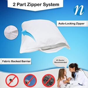 National Allergy Premium 100% Cotton Zippered Pillow Protector - Standard Size - White - 2 Pack - 300 Thread Count - Hypoallergenic Bed Pillowcase with Zipper - Breathable Encasement Cover