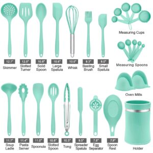 Silicone Cooking Utensils Set, 28PCS Kitchen Utensils Set with Holder, AIKWI Heat-Resistant & Non-stick Silicone Spatula, Tongs,Spoon for Cooking, BPA Free Kitchen Tools Gift (Green)