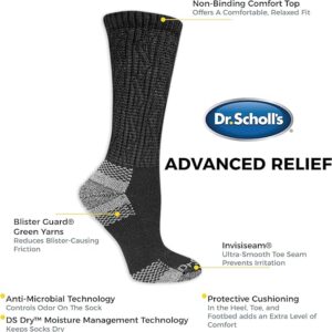 Dr. Scholl's Women Advanced Relief Blisterguard - 2 & 3 Pair Packs Non-binding Cushioned Moisture Management Socks, Black, 4-10 US