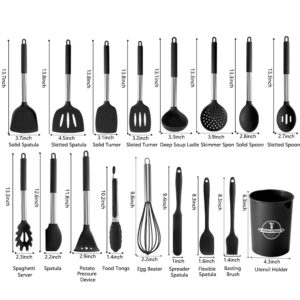 oiuwuig Cooking Utensils Set, Kitchen Utensils 17pcs Cooking Utensils Set, Heat Resistant Non-stick Silicone Kitchen Spatula Set with Stainless Steel Handle (BPA Free, Non Toxic)