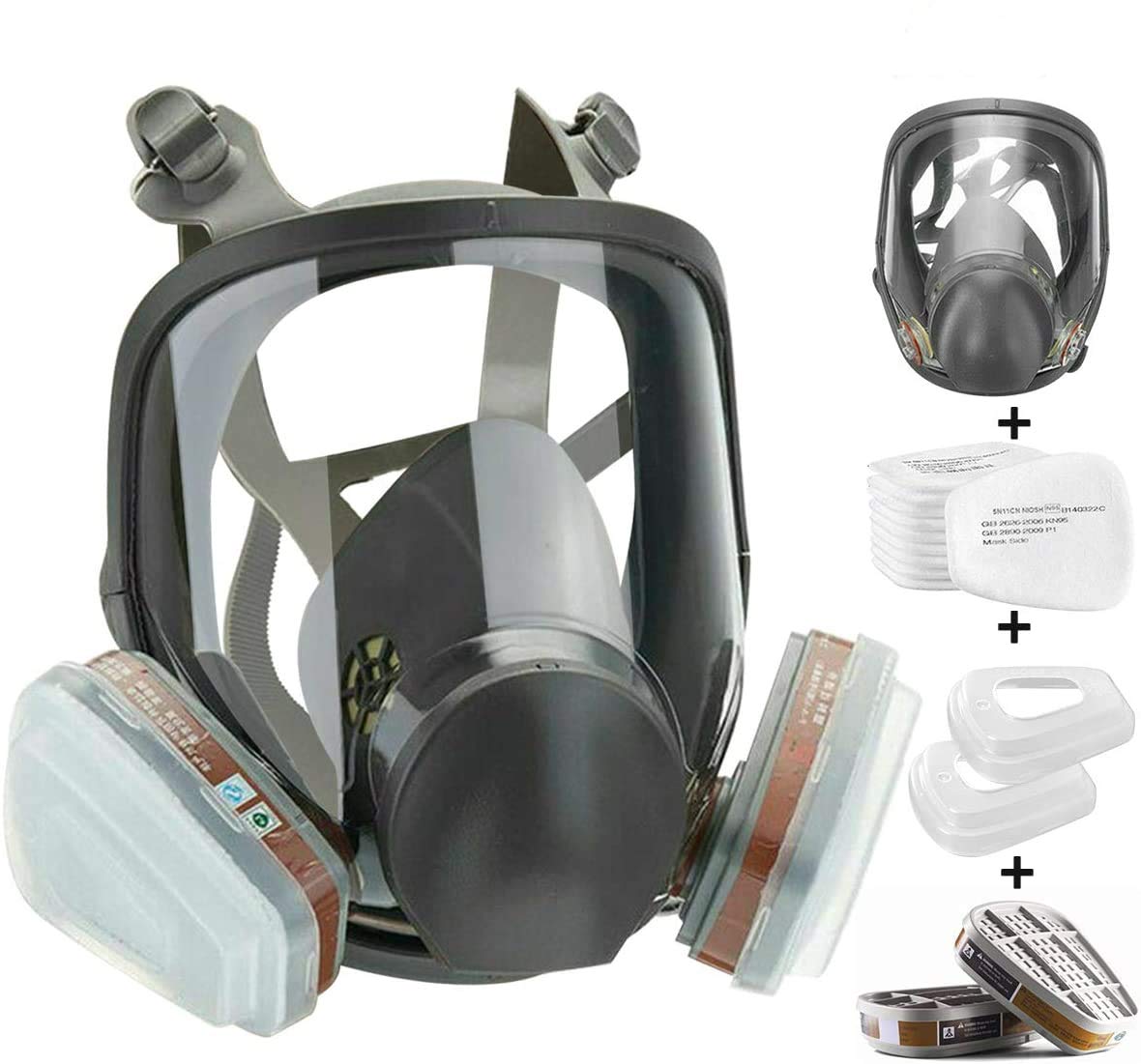 Full Face Respirator Mask Reusable Facepiece Respirator, Silicone Reusable Anti-Fog Lens Cover Eye Protection Mask with Toxic Filters, Wide Field of View Work Protection Respirator for Dust Painting