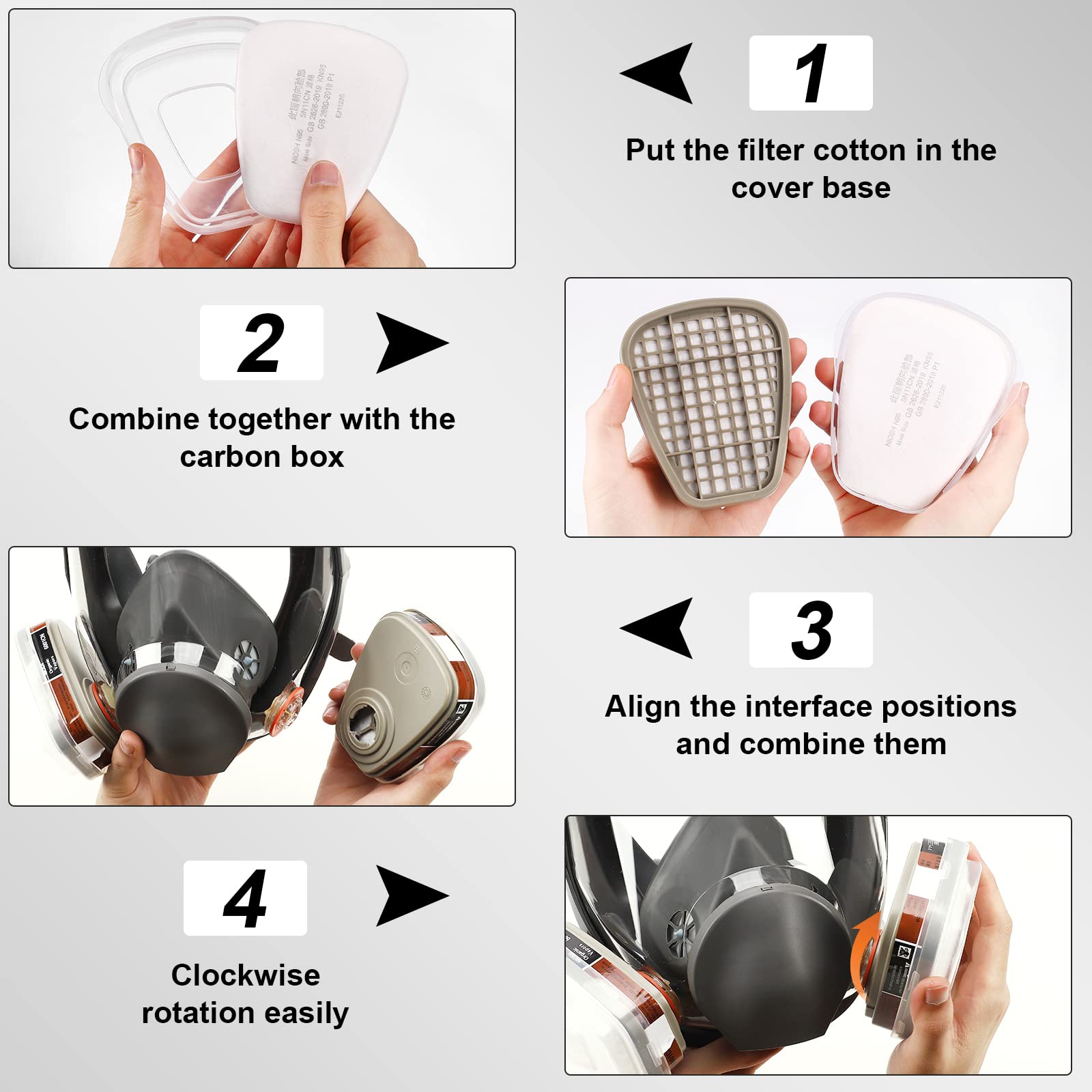 Full Face Respirator Mask Reusable Facepiece Respirator, Silicone Reusable Anti-Fog Lens Cover Eye Protection Mask with Toxic Filters, Wide Field of View Work Protection Respirator for Dust Painting